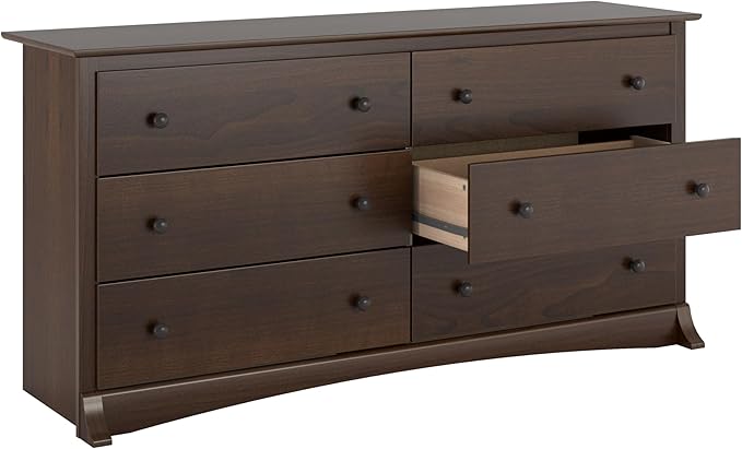 Prepac Sonoma 6-Drawer Double Dresser for Bedroom, Wide Chest of Drawers, Traditional Bedroom Furniture, 59" wide x 17.5" deep x 29" tall, Espresso