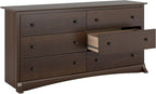Prepac Sonoma 6-Drawer Double Dresser for Bedroom, Wide Chest of Drawers, Traditional Bedroom Furniture, 59" wide x 17.5" deep x 29" tall, Espresso