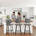 24-Inch Leather Bar Stools Set of 3, Counter Height Barstools with High Backrest，Bar Chairs for Kitchen Island with Heavy Duty Metal Base, Gray