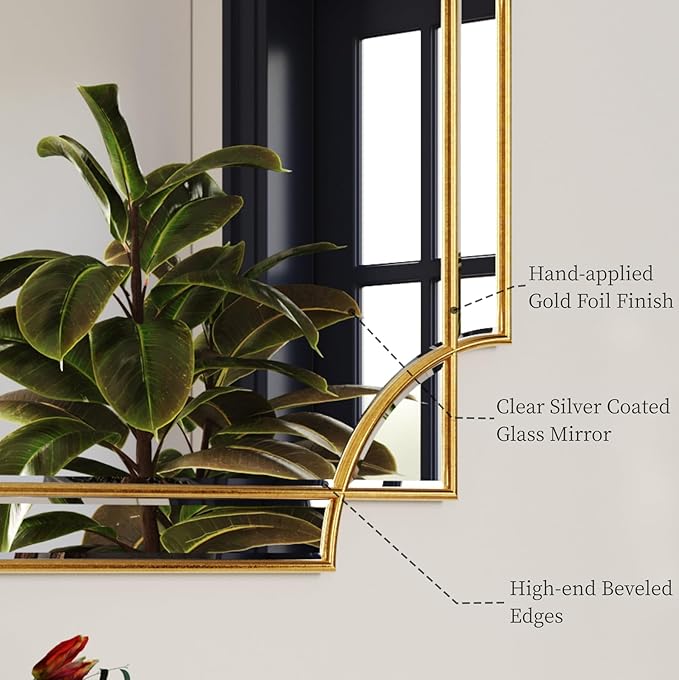 Kelly Miller Gold Traditional Mirror for Wall, Art Decorative Beveled Full Length Mirror for Home Decor, Bathroom, Living Room, Bedroom, Kitchen, Farmhouse, Entryway, 24"x48" Large
