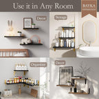 BAYKA Wall Shelves for Bedroom Decor, Floating Shelves for Living Room Kitchen Storage, Mounted Rustic Wood Floating Shelves for Kids Books, Corner Shelves for Bathroom, Office(Black Gold,Set of 3)