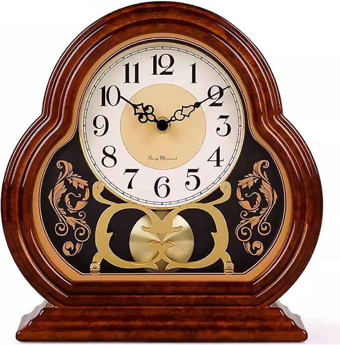 Wooden Mantel Clock with Silent Movement - Vintage Table Clock for Living Room Fireplace Mantel Decor