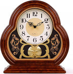 Wooden Mantel Clock with Silent Movement - Vintage Table Clock for Living Room Fireplace Mantel Decor