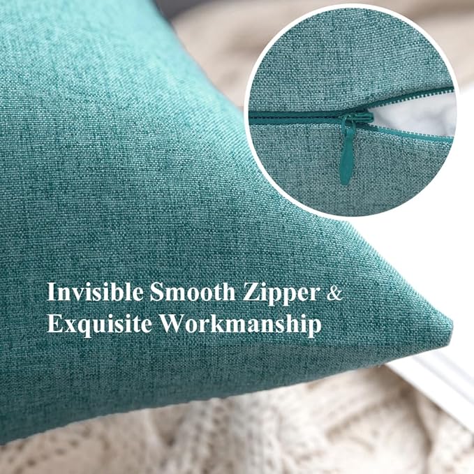 MIULEE Pack of 2 Decorative Outdoor Solid Waterproof Throw Pillow Covers Euro Sham Faux Linen Garden Farmhouse Coastal Cushion Cases for Summer Patio Tent Balcony Couch Sofa 26x26 Inch Turquoise
