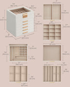 SONGMICS GISELLA Collection - Jewelry Box Organizer, 6-Layer Jewelry Storage with 5 Drawers, Shiny Metal Hardware, Glass Lid, Modern, 8 x 9.1 x 9 Inches, Cloud White and Gold Color UJBC176W01