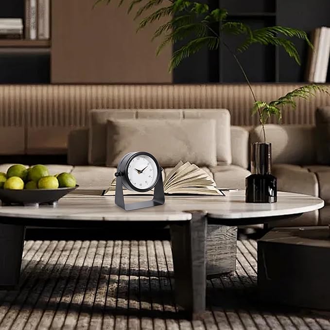 Vintage Mirror Table Clock on Stand, Decorative Desk and Small Clocks Shelf Clock Decorative Battery Operated Table Top Decor for Living Room，Silent Non-Ticking (Black)