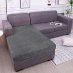 hyha Velvet Couch Cushion Covers, Stretch Chaise Lounge Sectional Couch Seat Covers L Shape for Sectional Sofa, Soft Sofa Cushion Slipcover Washable with Elastic Bottom(XL Chaise, Grey)
