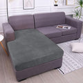 hyha Velvet Couch Cushion Covers, Stretch Chaise Lounge Sectional Couch Seat Covers L Shape for Sectional Sofa, Soft Sofa Cushion Slipcover Washable with Elastic Bottom(Chaise, Grey)