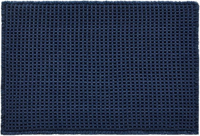 Waffle Bath Mat, Boho Bathroom Rugs Non Slip Washable Super Absorbent Quick Dry Bath Mat Farmhouse Bathroom Decor, 30"x20" Navy Blue