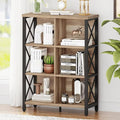 FATORRI Bookcase, 6 Cube Storage Organizer Shelf, Wood and Metal Cubby Book Shelf, Industrial 4 Tier Cube Bookshelf (Rustic Oak)