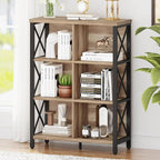 FATORRI Bookcase, 6 Cube Storage Organizer Shelf, Wood and Metal Cubby Book Shelf, Industrial 4 Tier Cube Bookshelf (Rustic Oak)