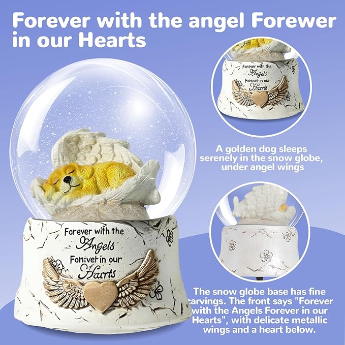 Angel Dog Music Snow Globe, Christmas Indoor Decor, Golden Retriever Lost Pet Memorial Gift, Dog Passing Away Gifts, Ideas, Dog Lover idea.