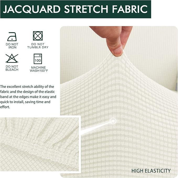 Hokway Stretch Couch Cushion Slipcovers Reversible Cushion Replacement Slipcovers Sofa Cushion Covers(Creamy White, 2)