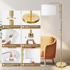 GyroVu Floor Lamp for Living Room, Adjustable Height Standing Lamps with 350° Rotate White Lampshade, 67.5-Inch Modern Tall Lamp Dimmable Floor Lamps for Corner Bedroom Home Office (Bulb Included)