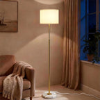 Modern Floor Lamp for Living Room with White Shade, Pull Chain Switch, 66" Tall Industrial Floor Lamps Reading with Marble Base for Bedroom Office (9W LED Bulb Included) -Gold