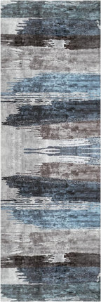 Ciicool 3x8 Washable Runner Rug, Modern Abstract Hallway Rugs Runner, Non-Slip Thin Accent Rug Lightweight Navy Grey Print Distressed Carpet for Kitchen Laundry Entryway Bedroom Indoor