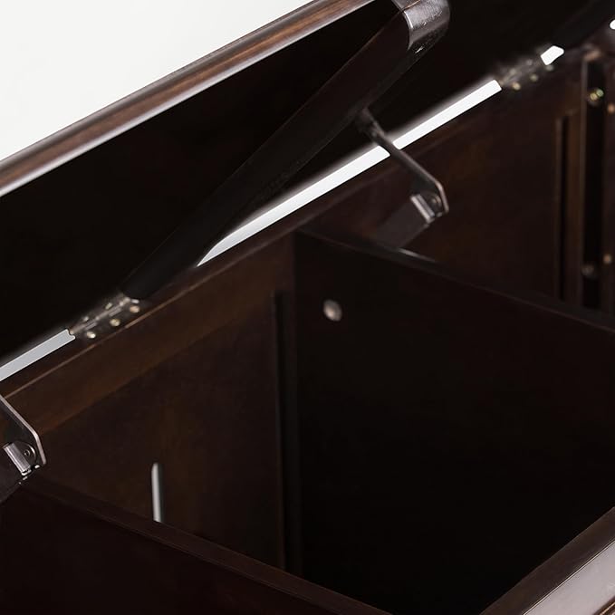 SIMPLIHOME Connaught Entryway Storage Bench - 51 inch Wide Solid Wood Storage Trunk Seat in Dark Kona Brown, Traditional Bench for Entryway or Living Room with Lift-Up Lid and Decorative Moulding