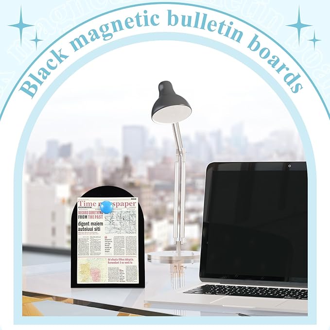 Shimeyao 2 Pcs Black Magnetic Bulletin Board for Tabletops with 8 Magnets 10 x 7 Inch Memo Display Easel Stand for Home Office School Kitchen Table Supplies (Arched)