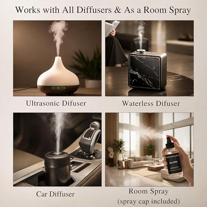 My Way Fragrance Oil Inspired by 1 Hotel Miami – Luxury Diffuser Oil with Oud Wood, Leather & Sandalwood Notes – Long Lasting Aroma + Spray Cap for Room Spray, 4.1 Fl Oz / 120ml