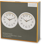 Bernhard Products White Wall Clocks, 2 Pack Silent Non Ticking - 12 Inch Quality Quartz Battery Operated Round Easy to Read Home/Office/Classroom/Business/Kitchen/School Clock