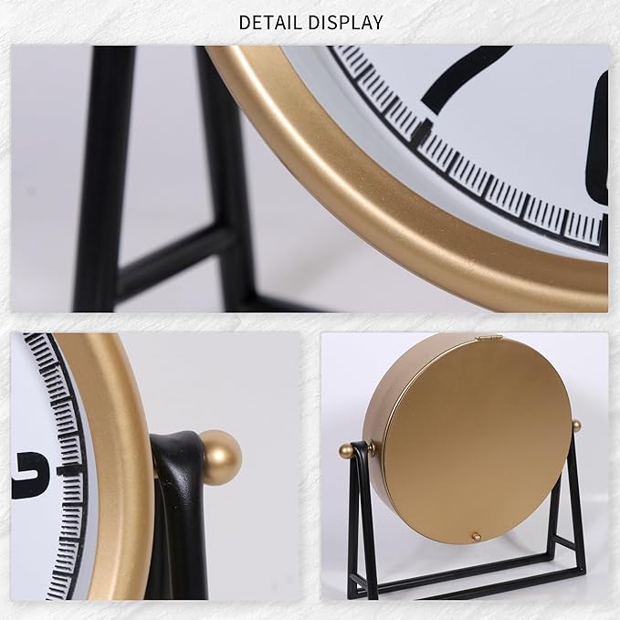 Modern Golden Table Clock on Stand, Vintage Decorative Desk and Shelf Clock, Mantel Clock Farmhouse Clocks, Home Décor for Living Room, Bedroom, Bedside, Desk, Gift Clocks (Gold)