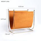 Plated Metal Wire and Suede Leather Magazine Holder Rack, Standing Rack for Magazines, Books, Newspapers, Home Staging Decoration