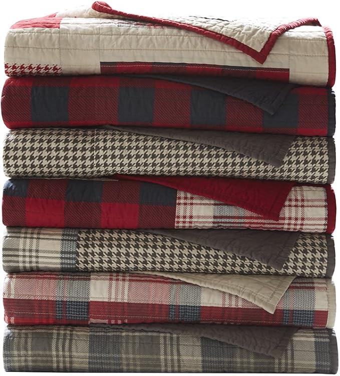 Woolrich Luxury Quilted Throw - Cabin Lifestyle, Patchwork with Moose Design All Season, Lightweight and Breathable Cozy Bedding Layer Throws for Couch Sofa, 50" W x 70" L, Winter Hills Tan