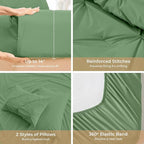Sasttie Full Size Comforter Set, 7-Piece Bed in a Bag, Pintuck Bedding Set for All Season, Includes Comforter, Flat Sheet, Fitted Sheet, Pillowcases and Pillowshams, Green