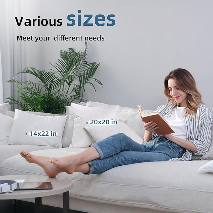 YSTHER Down Feather Throw Pillow Inserts 20x20 Set of 2 Firm Large Lumbar Pillows for Bed Decorative Couch Soft Pillows for Sleeping Indoor White Cotton Pillow Sofa