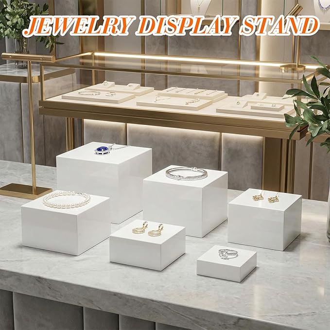 Leinuosen 6 Pcs Buffet Risers, 3 to 8 Inch Catering Dessert Table Risers Square Food Decorative Stands with Hollow Bottom for Catering Supplies, Party(White)