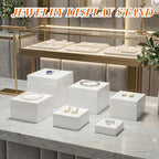 Leinuosen 6 Pcs Buffet Risers, 3 to 8 Inch Catering Dessert Table Risers Square Food Decorative Stands with Hollow Bottom for Catering Supplies, Party(White)