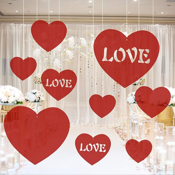 TUPARKA 25 Pcs Valentine's Lawn Decorations，Hanging Hearts for Valentine' Day Decoration Wedding and Party Supplies, Mixed Size