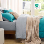 Bedsure King Size Comforter Set - 7 Pieces Reversible Teal Bedding, King Size Bed Set for All Seasons, Bed in a Bag with Down Alternative Comforter, Sheets, Pillowcases & Shams