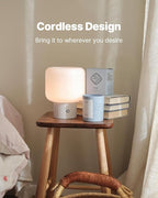 Halo Mushroom Lamp, 5W Cute Cordless Rechargeable Table Lamp with Glass Shade, 3 Color Temps LED Dimmable Ambient Lighting, Small Retro Touch Bedside Light for Bedroom Decor, White