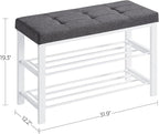 SONGMICS Shoe Bench, Storage Bench, Entryway Bench with Cushion, Shoe Shelf with Seat, Space-Saving, Modern Style, for Living Room, Bedroom, Hallway, Dark Gray and Cloud White ULBS057W01