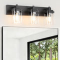 Vanity Light Fixture,3-Light Vanity Light for Bathroom,Matte Black Bathroom Vanity Lighting Over Mirror with Square Clear Glass Shade for Restroom