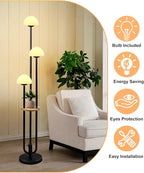 Lightdot Black Dimmable Floor Lamp with Table, Modern Floor Lamps for Living Room, 3000K Warm Lights Tall Standing Lamp with Mushroom Shades & Bulbs Included for Bedroom/Sofa Beside/Corner Decor