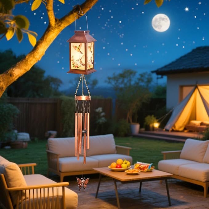 Single Palace Lantern, Wind Chime Hummingbird, Decorative Mobiles Gifts, Solar Hummingbird Wind Chimes, Gifts for Mom, Women, Grandma, Garden Courtyard Lawn Decor, Gift for Christmas and New Year