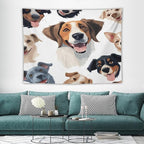 VUMIVI Cartoon Dog Tapestry Black & White Pet Dog Heads Cute Illustration Modern Creative Design Tapestry Wall Hanging for Living Room Bedroom Dorm Classroom Aesthetic Decor W80xL60in