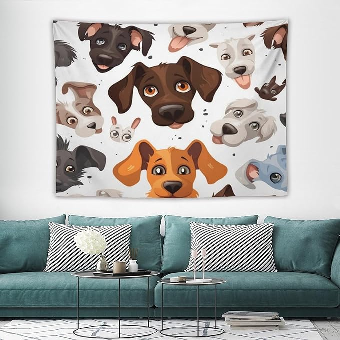 VUMIVI Cartoon Dog Head Tapestry Adorable Pets Humorous Style Abstract Art Illustration Tapestry Wall Hanging for Living Room Bedroom Dorm Classroom Aesthetic Decor W80xL60in