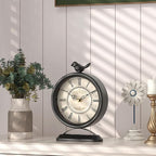 Vintage Table Clock with Bird, European Antique Style Black Mantel Clocks, Desk and Shelf Decor Clock, for Farmhouse, Bedside, Living Room, Bedroom, Gift (9" H x 6.5" W)