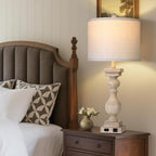 28" Tall Farmhouse Table Lamps Set of 2 with USB C+A Ports and AC Outlet, 3 Way Touch Tall Rustic Bedside Lamps for Living Room, Beige Vintage Lamps for Bedroom