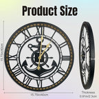 16 Inch Wall Clock, Anchor Wall Clock, Silent Non Ticking, Battery Operated Large Decor Clocks for Living Room Decor, Kitchen, Office (Nautical Style)