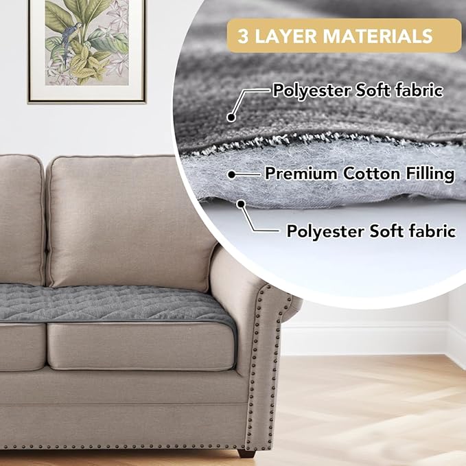 H.VERSAILTEX Couch Cover Chenille Pet Fuzzy Sofa Covers for 3 Cushion Couch Anti Slip Washable Sofa Slipcovers with Strap Soft Couch Protector Cover for Dogs Cats Kids(27.6" x 71", Light Grey)