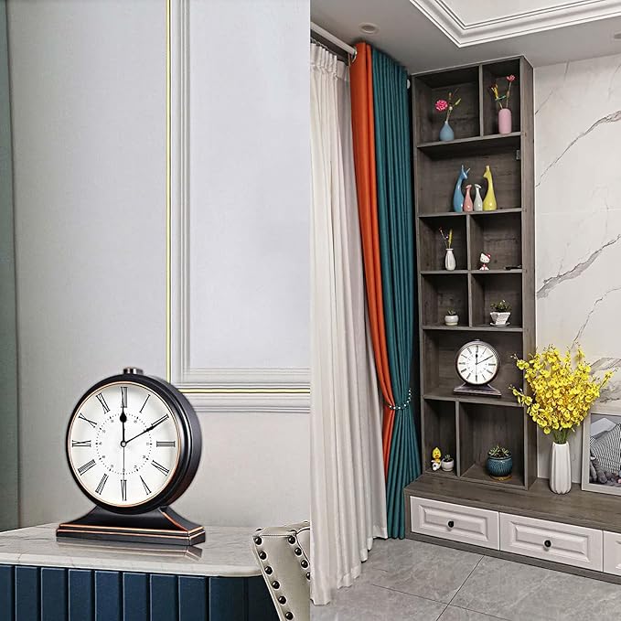 rnuie Desk Clock for Table Decor, Retro Mantel Clock Battery Operated for Fireplace Mantel, Living Room, Bedroom, Office, Desktop Decoration