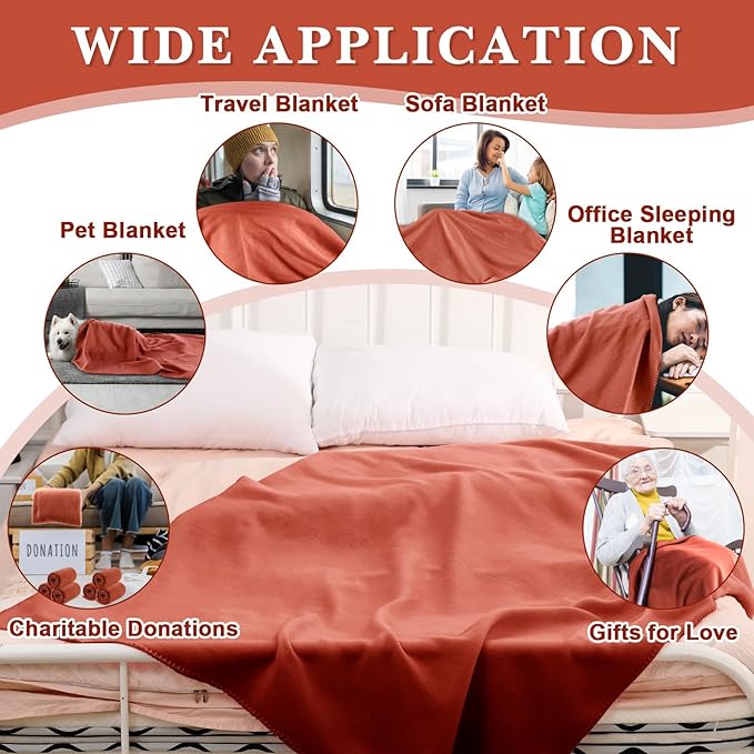 Newwiee 48 Pcs Fleece Throw Blankets Bulk 50'' x 60'' Oeko-tex Standard 100 Certified Spring Outdoor Wedding Guest Blankets Lightweight for Sleepover Donation Lap Pet Sofa Home (Reddish Brown)