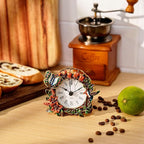 Mini Tabletop Clock, Decorative Vintage Floral Metal Table Clock with Battery Operated for Bedside, Table, Living Room, Home and Office