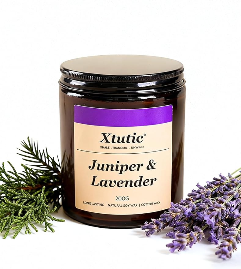 Soy Candle Gifts for Women & Men - 7oz Brown Scented Candle,50-Hour Burn Time,Aromatherapy Jar for Home Decor,Relaxing Ambiance in Bedroom & Office(Juniper Lavender)