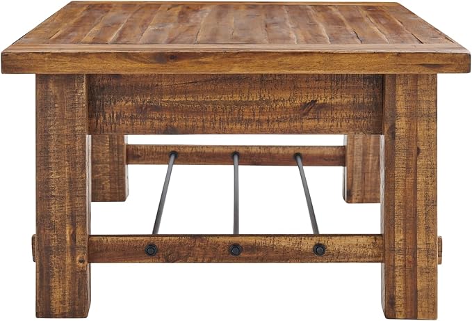 Durango 48-Inch Solid Wood Coffee Table with Storage Shelf Metal Accent – Industrial Farmhouse Living Room Table in Rustic Natural Finish by Alaterre Furniture