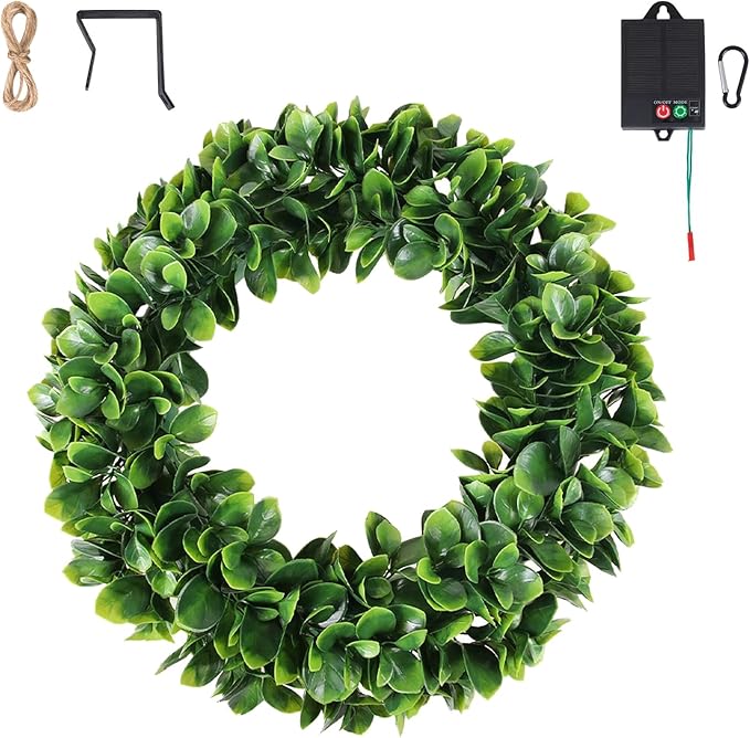 Solar Spring Wreath 16inchWreath for Front Door Pre-lit 30LED Wreaths Spring Summer Decor for Outside Artificial Greenery Wreath with Colorful Lights for Wall Festival Farmhouse Decor